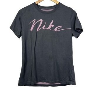NIKE Graphic Crew Neck Short Sleeve Dri-Fit Gray Purple T-Shirt Women's Medium